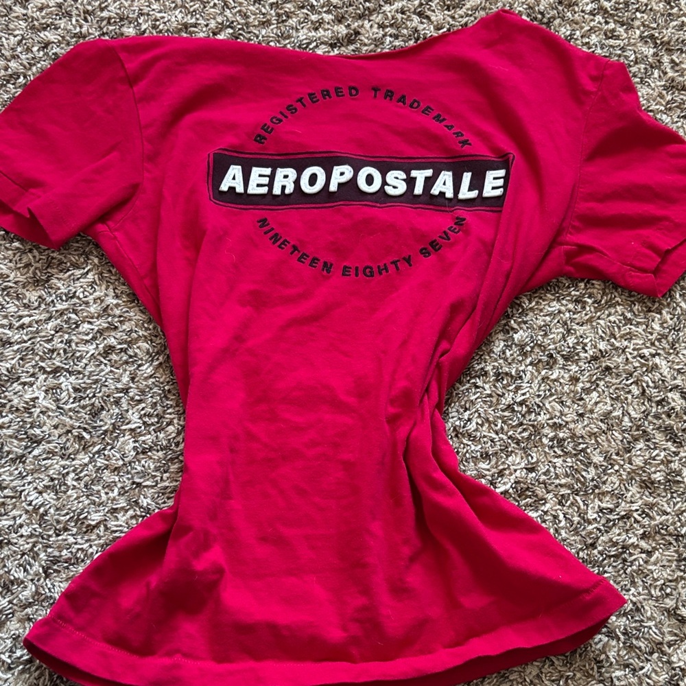 Aeropostale Women's Red Graphic Tee off the shoulder